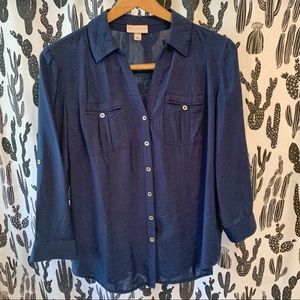 DressBarn navy button down blouse EUC